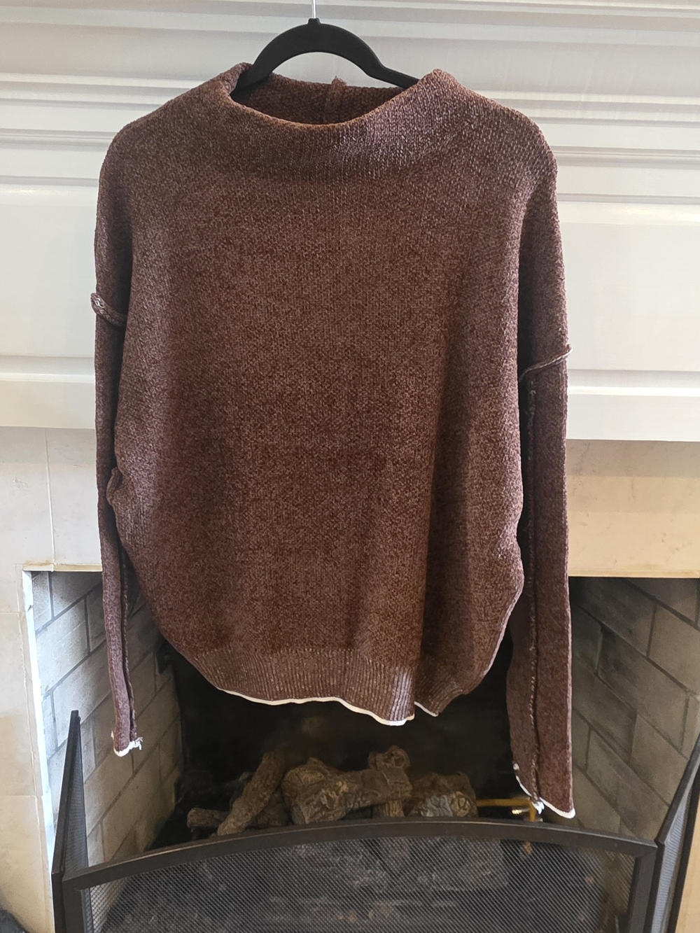 Zenana Outfitters Brown Cowl Neck Sweater